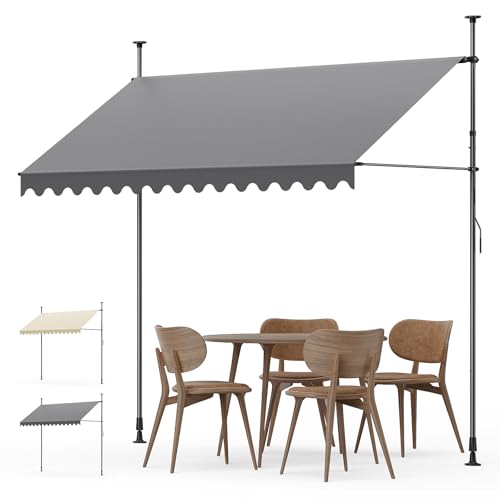 YEAUPE PRO Store banne | Store banne de Balcon sans perçage | Manivelle | Protection UV, Hauteur réglable, Imperméables | Gris (300 x 176 cm)