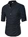 GARSEBO Beloved Men Henley Neck Long Sleeve Daily Look Linen Shirts (S, Black)