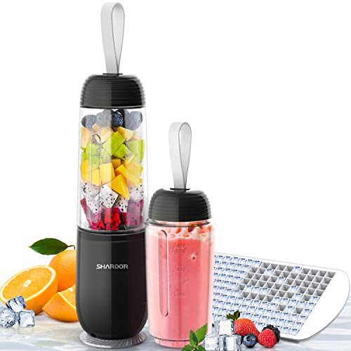 SHARDOR Portable Smoothie Blender Personal Blender for Shakes Juice with 2 Sport Bottles 1 Ice Cube Tray, Black