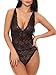 wearella Women Deep V Lingerie One Piece Babydoll Open Back Halter Mini Bodysuit Black