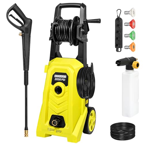 4500 Max PSI 1.76 GPM 14.5-Amp Electric High Pressure Washer 1800W for Cars Fences Driveways Patios with 4 Interchangeable Nozzles, Foam Cannon and Hose Reel, Yellow