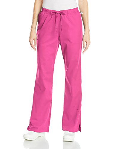 Cherokee Women's WW Flex Mid-Rise Moderate Flare Drawstring Scrub Pant, Shocking Pink, Medium Tall