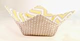 Microwave Bowl Cozy Yellow Chevron Gray/Dots Reversible Handmade
