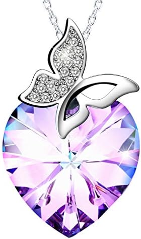 SIVERY "Butterfly Kisses" Pendant Necklace with Purple Swarovski Crystal, Jewelry for Women Gifts for Her
