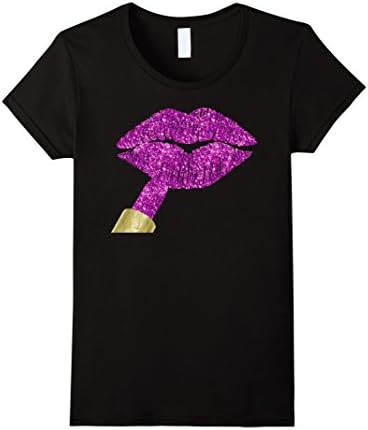 Womens Kissing lips pink lipstick on pouty lips fashion tee shirt XL Black