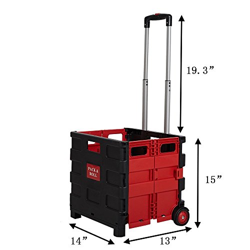 Livebest Multi-function Folding Two-Wheeled Shopping Cart Portable Lightweight Hand Utility Cart Medium Size, Load Capacity 55 Pounds (red)