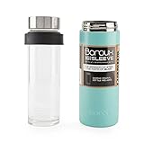 Boroux SLEEVE-Insulated Thermos Water Bottle .5 LITER. Handmade Pure Borosilicate Glass Water Bottle with DOUBLE WALLED STAINLESS STEEL VACUUM SEALED PROTECTION. No Slip Grip Technology-Seafoam Green