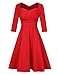HiQueen Big Sale Women Vintage V-Neck 2/3 Sleeves A-line Casual Evening Party Swing Dress