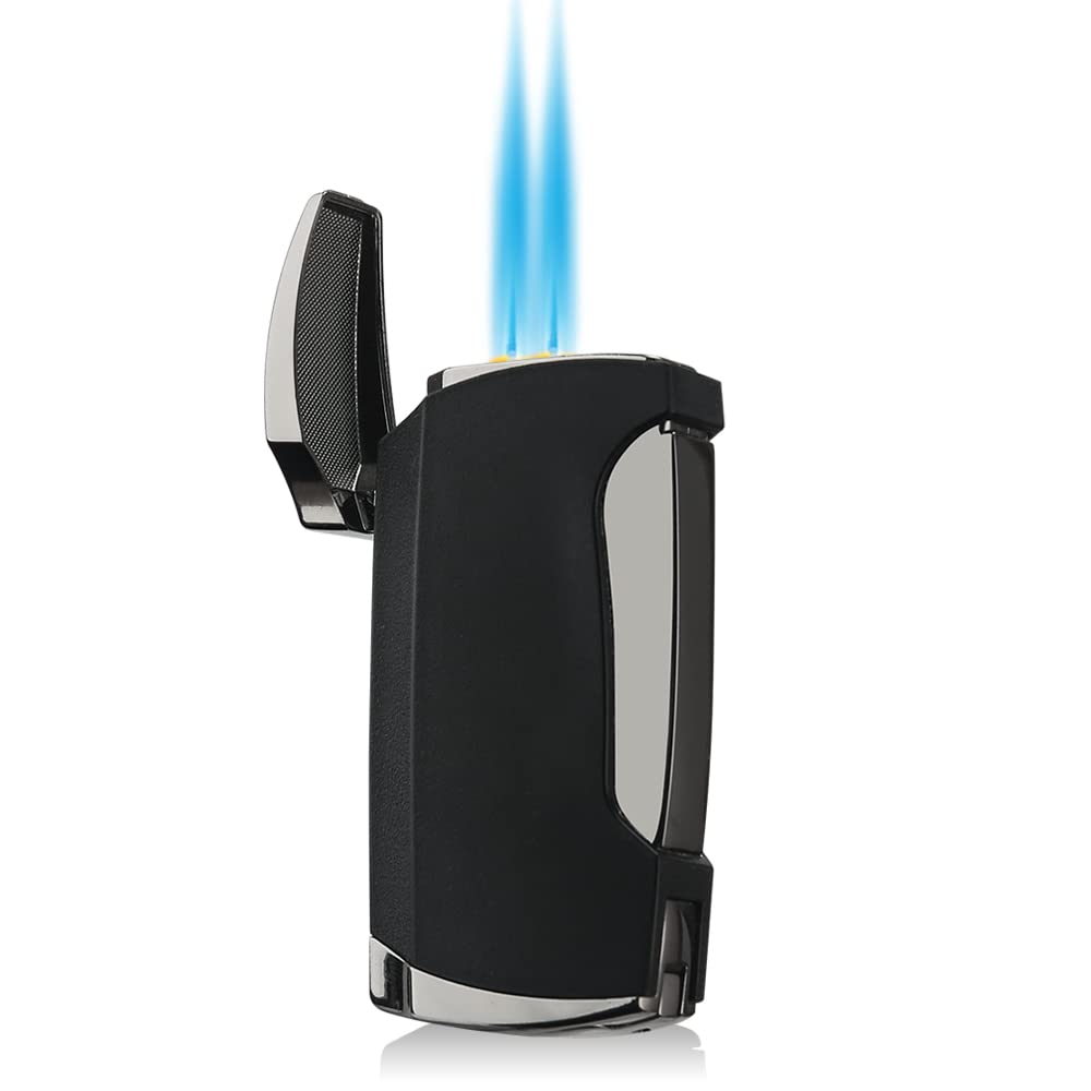 Torch Lighter Cigars Double Jet Flame Lighter with Cigar Punch (Black)