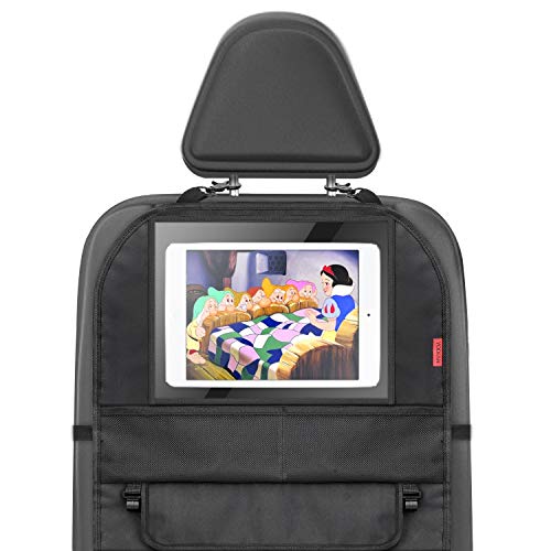 YOOFAN Kick Mats Back Seat Protector, 2 Pack Car Back Seat Organizer for Kids with 10'' Touch Screen Tablet Holder + Multi-Pocket, 1 Free Tissue Box