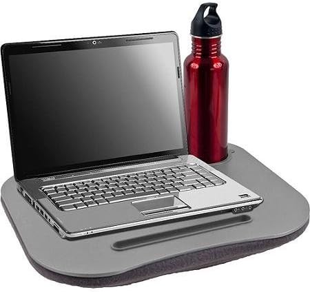 Water-Resistant, Plastic Wood, Cushioned Desk With Pen And Cup Holder, Gray