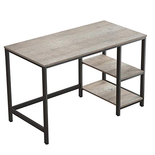 VASAGLE Computer Desk, 47.2-Inch Wide Home Office Desk for Study, Writing Desk with 2 Shelves on Left or Right, Steel Frame, Industrial, Greige and Black ULWD47MB