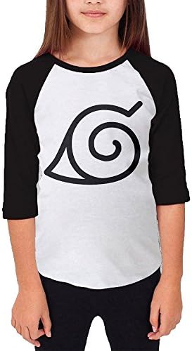 Kid's Hot Topic Naruto Logo 100% Cotton 3/4 Sleeve Athletic Baseball Raglan Shirt Black US Size L