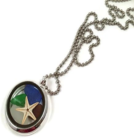 Sea Glass Floating Necklace Memory Locket Tiny Starfish Pacific Coast Starfish Eco Friendly Jewelry Lake Erie Beach Glass Upcycled Necklace