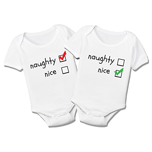 Naughty & Nice Christmas Organic Cotton Baby Bodysuit Twin Set (0-3M)