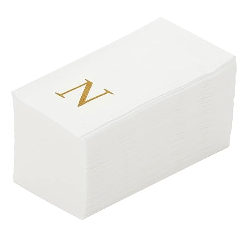 Luxenap 15.8 X 7.9 Inch Linen-Feel Guest Towels, 2000 Lettered Hand Towels - Gold Letter 'N', Sans Serif Font, White Paper Dinner Napkins, airlaid, For Restrooms And Tables