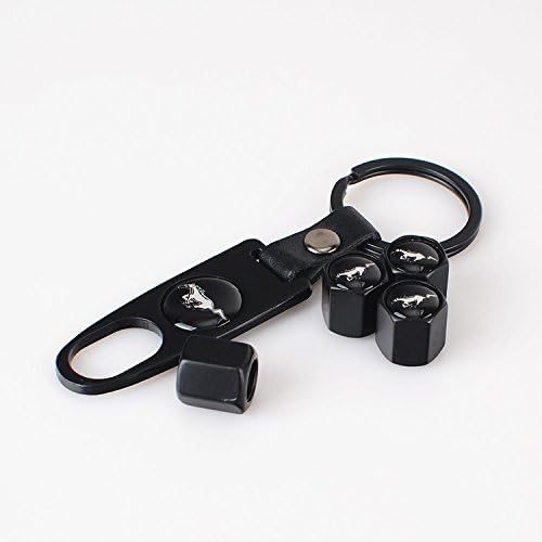 eXeAuto Black Tire Valve Stem Air Caps Cover and Keychain Combo Set for Mustang(New Logo)