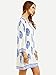 Floerns Women's Long Sleeve Palm Leaf Print Ethnic Style Shift Dress Blue L