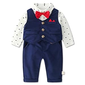 Heren heren pak blazers voor pasgeborenen doopjurken kledingsets polobodysuit + strikje + vest + broek 0-12 maanden