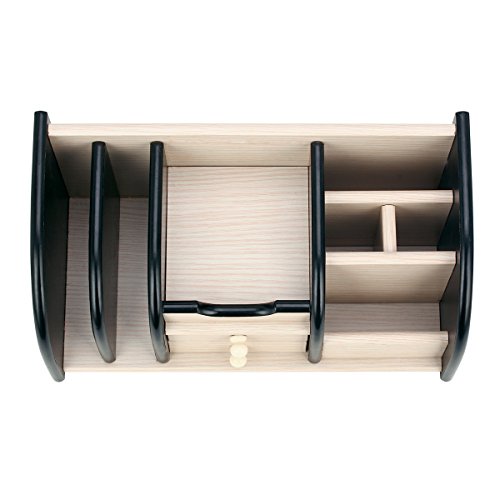 AZDENT Wood Desk Organizer Office Storage Rack with 2 Drawers 5 Compartments 2 Mail Sorter Holder Desktop Table and Counter
