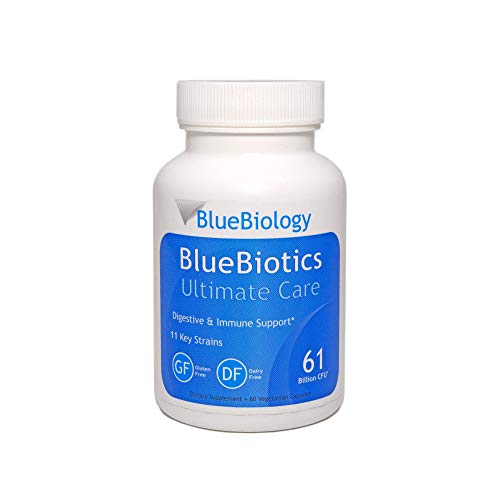BlueBiotics Ultimate Care - Probiotic 61 Billion CFU - Shelf Stable, Guaranteed Potency Until Expiration, No Refrigeration - Gluten Dairy Free for Women Men - 60 Vegetable Capsules