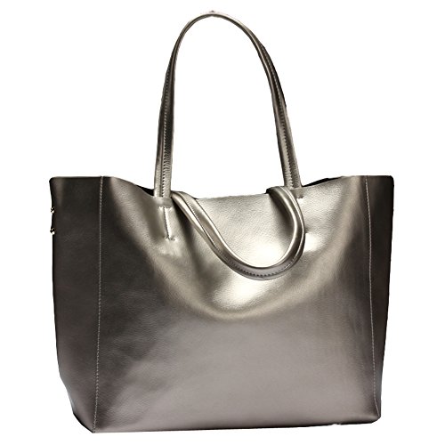 Covelin Women's Handbag Genuine Soft Leather Tote Shoulder Bag Hot Silver