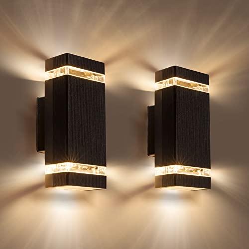Aranzyec 2 X Outdoor Wall Lights Mains Powered, Aluminium Up Down Outside Wall Lights, Max 35W GU10, IP54 Waterproof Black Garden Lights for Patio, Terrace, Garden, Hallway, Balcony, Porch, Pathway