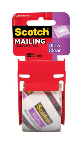 Scotch Ultra Clear Mailing Packaging Tape with dispenser, 1.88 x 800 Inch, Clear (141)