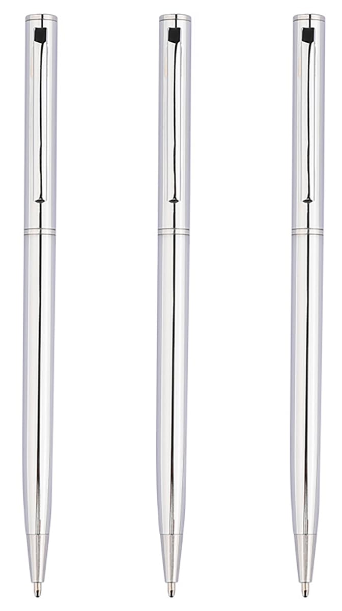 Gullor 3 Pieces Retractable Ballpoint Pen, Slim Metal Pens, 1.0mm Medium Point Black Ink, Silver — image 1