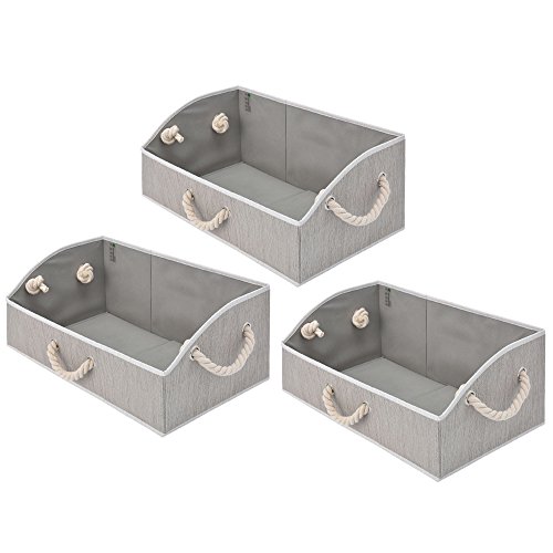 StorageWorks Storage Bins, Fabric Storage Baskets, Foldable Closet Organizer Trapezoid Storage Box, Bamboo Style, Gray, EX-Jumbo, 3-Pack