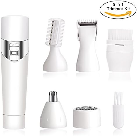 HUGALLUR 5 in 1 Women Electric Razor Nose Ear Hair Trimmers, USB Rechargeable Facial Hair Remover Painless Eyebrow Trimmer, Body/Bikini/Armpit/Leg Hair Shaver Grooming Kit, Electric Facial Brush