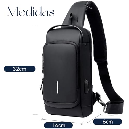 Mochila Transversal Masculina Mochila Feminina Unissex com cadeado à prova d água anti-roubo bolsa com porta de carregamento USB bolsa de ombro Impermeável Premium