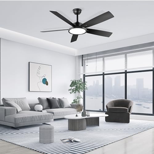 Ohniyou ventilador de techo con luces y mando a distancia, 6 velocidades, motor DC reversible, luz regulable, 52 pulgadas Negro ventilador de techo moderno luz para dormitorio patio oficina