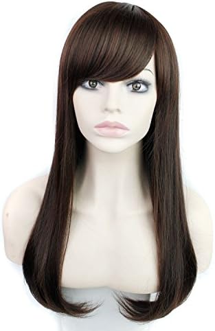 Women's Sweet Girl Long Straight Hair Wig Buckle Type Side Bang/Fringe Brown (brown)