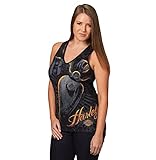 Harley-Davidson Womens Night Script Foil Ink with Rhinestones V-Neck Black Tank