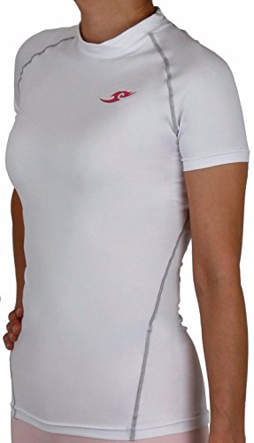 New 096 Womens Skin Tight Compression Baselayer T Shirt Short Sleeve White (L)