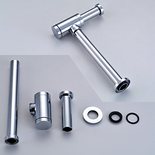 FChome Round Bottle Drain Trap,Zinc Alloy Basin Sink Waste Trap P-TRAP Kit,Chrome