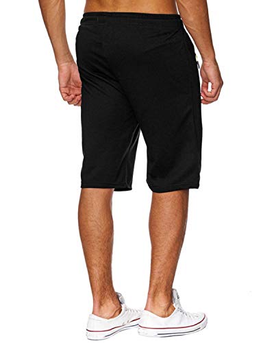 Voncheer Mens Elastic Waist Drawstring Summer Workout Shorts with Zipper Pockets (M, Black Mens Shorts)