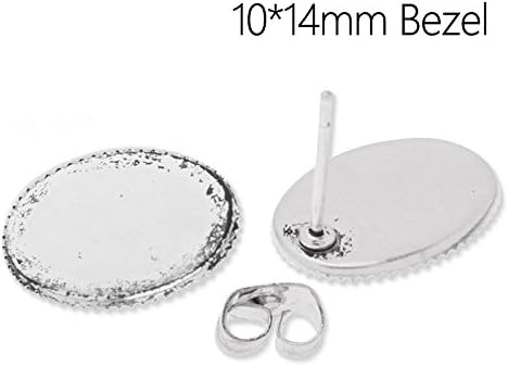 50pcs/lot Antique Silver Plated Stud Earrings with 10x14mm Bezel