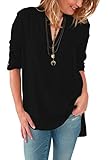 Sumtory Women Plus Size Cuffed Sleeve V Neck Hi-low Hem Top Blouses