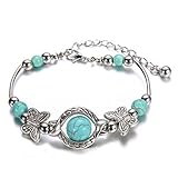 VWH Natural Turquoise Carved Butterfly Pendant Bohemian Women's Bracelet Jewelry (peadant)