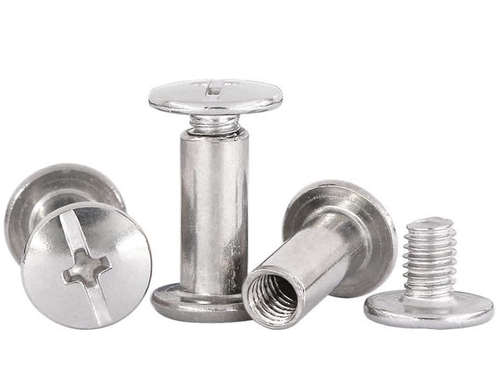 Leliafleury M5*4 Chicago Binding Screws 20Pcs Stainless Steel Phillips Screws Flat Cross Head Metal Rivets Chicago Screw Posts for Craft Collar Purse Belt Handbags