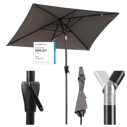 Sekey Aluminum Rechteckiger Sonnenschirm 210x140 cm mit Kurbel und Knicker