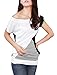 Allegra K Women Boat Neck Short Sleeve Color Block Tee Shirts, White, Small / US 6