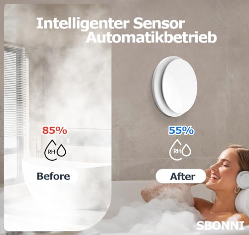 SBONNI 3 Levels Bathroom Fan with Humidity Sensor Temperature Sensor Timer, Bathroom Fan 100 mm with Remote Control, Real Time Display Humidity and Temperature, Powerful Quiet Extractor Fan P109