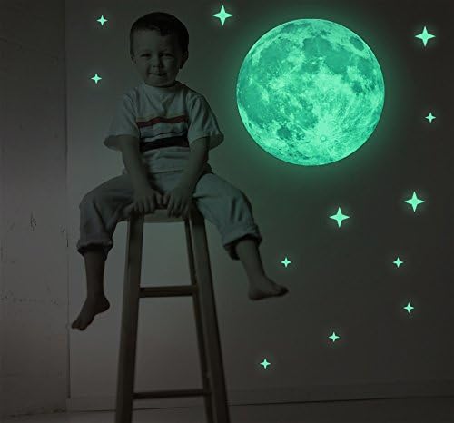 40cm, 30cm Full Night Moon with Stars Glow in the Dark Luminous Light Stickers - Removable adhesive Wall Decals