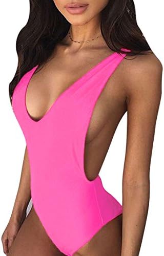 Sexy One Piece Swimsuit Fashion Beachwear Backless Swimsuit for Women Rose Red M