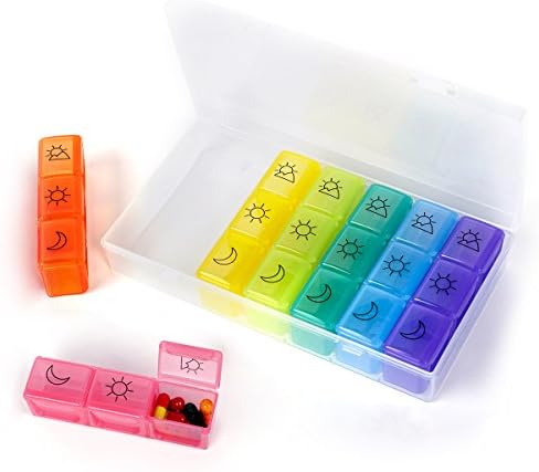 Weekly Pill Organizer Box with Clear Case, 7 Day Prescription Medicine Weekly Pill Organizer with Snap Lids, 3 Times a Day Vitamin Fish Oil Compartments Container