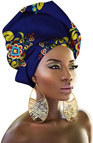 Chien TJ01 African Traditional Wax Print Head wrap Scarf Tie Headband (Navy Blue+Yellow)