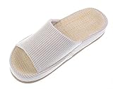 Bronze Times (TM) Unisex Vertical Stripes Indoor Cotton Flax House Slippers (C-beige)